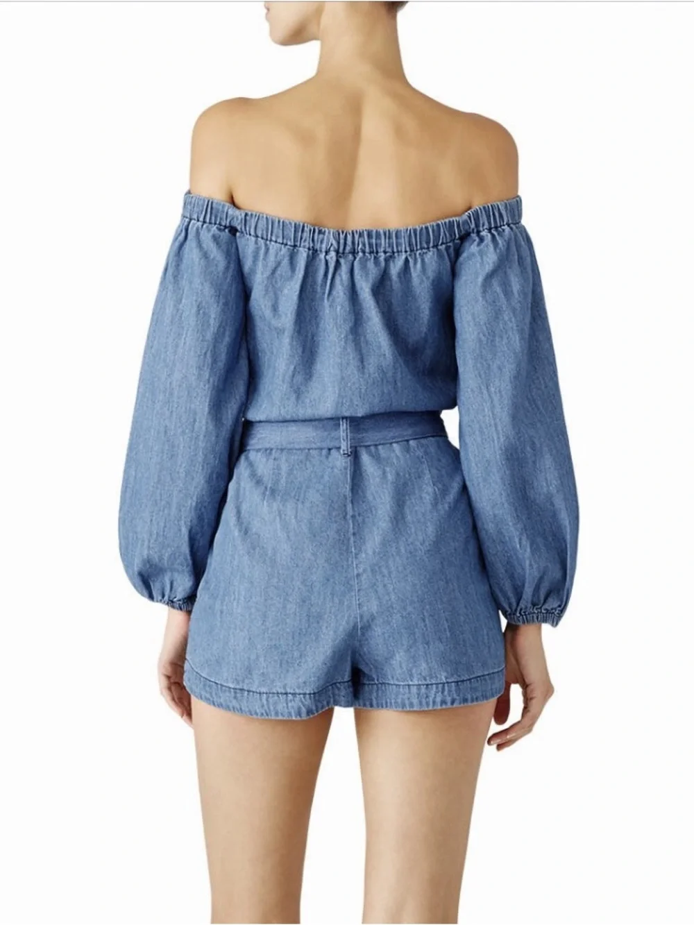 Free People Denim Blue Off-Shoulder Romper size Small